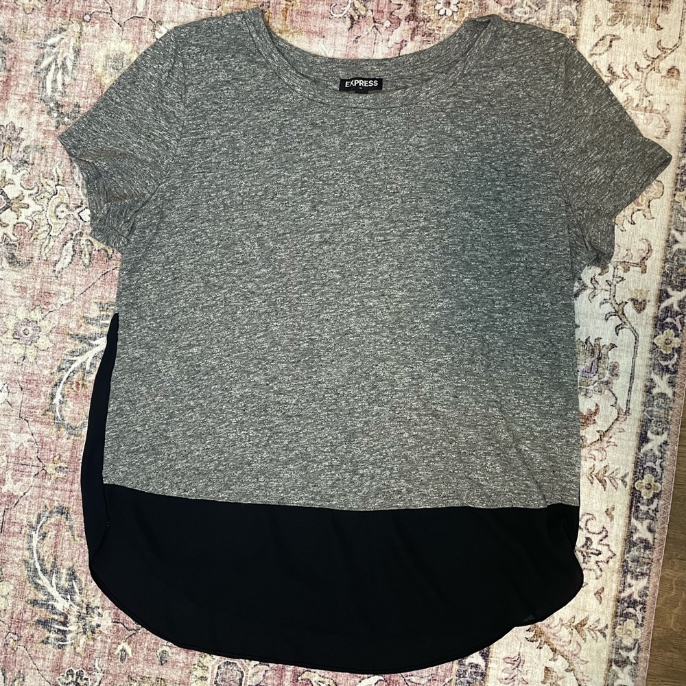 Express Gray and Black Color block Short Sleeve Tee Shirt